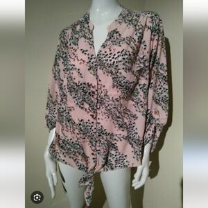 Adrienne Vittadini Blush and Ebony Patterned Blouse